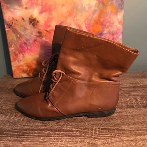 Europrep Brown Leather Lace Up Granny Ankle Boots